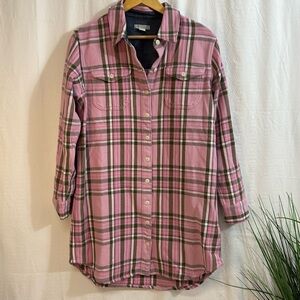 Outerknown Pink Plaid Button Down Dress